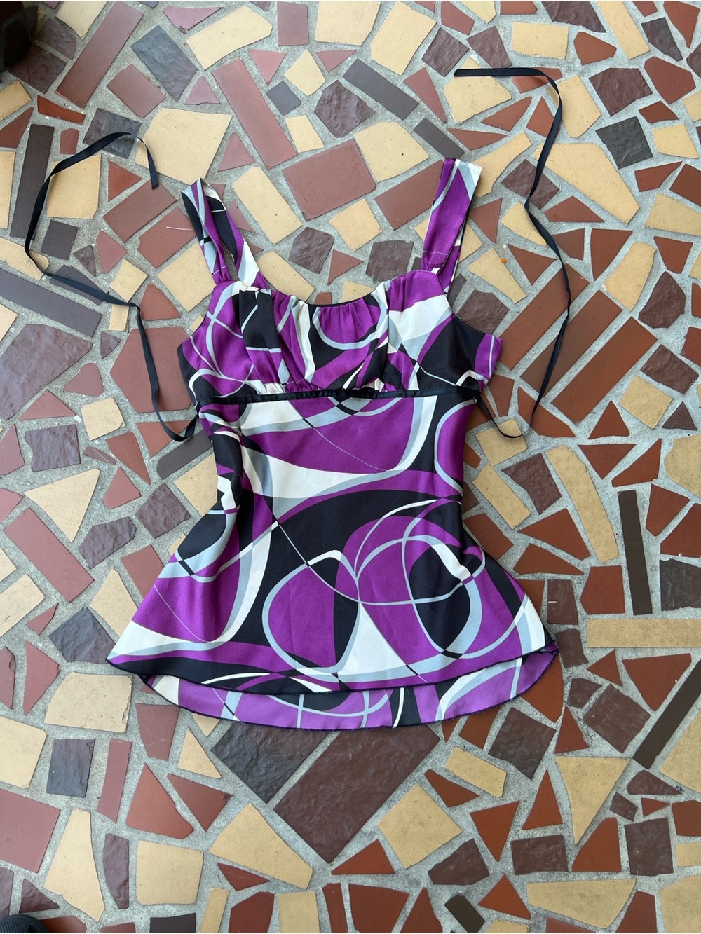 Y2K Byer California Purple, Black & White Swirl Babydoll Top